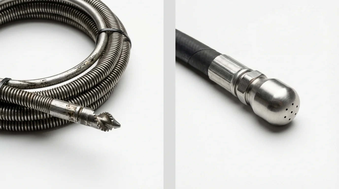 Drain snake cable and hydro jetting nozzle used for drain cleaning in Roanoke, VA