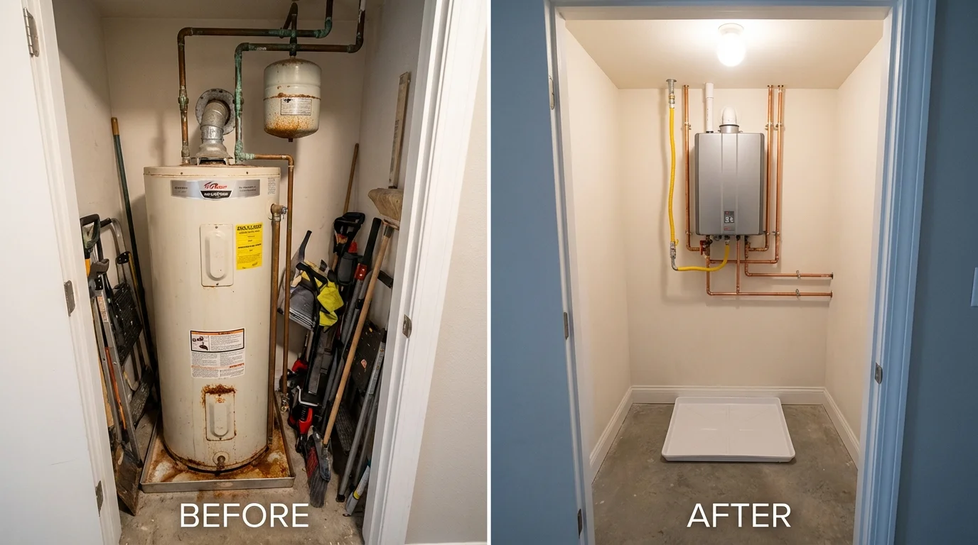 Tank water heater versus wall-mounted tankless unit comparison for Roanoke, VA homeowners