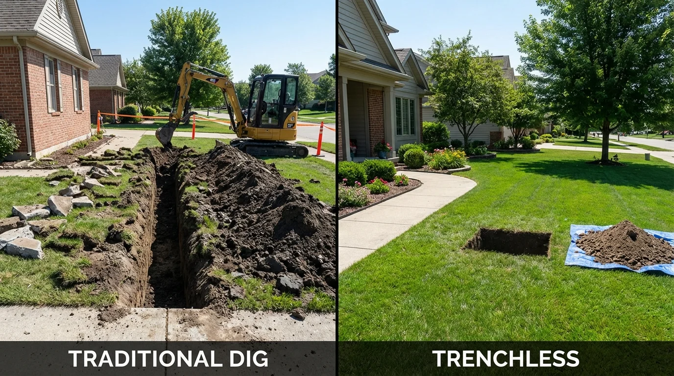 Trenchless sewer repair with minimal yard damage versus traditional excavation in Roanoke, VA